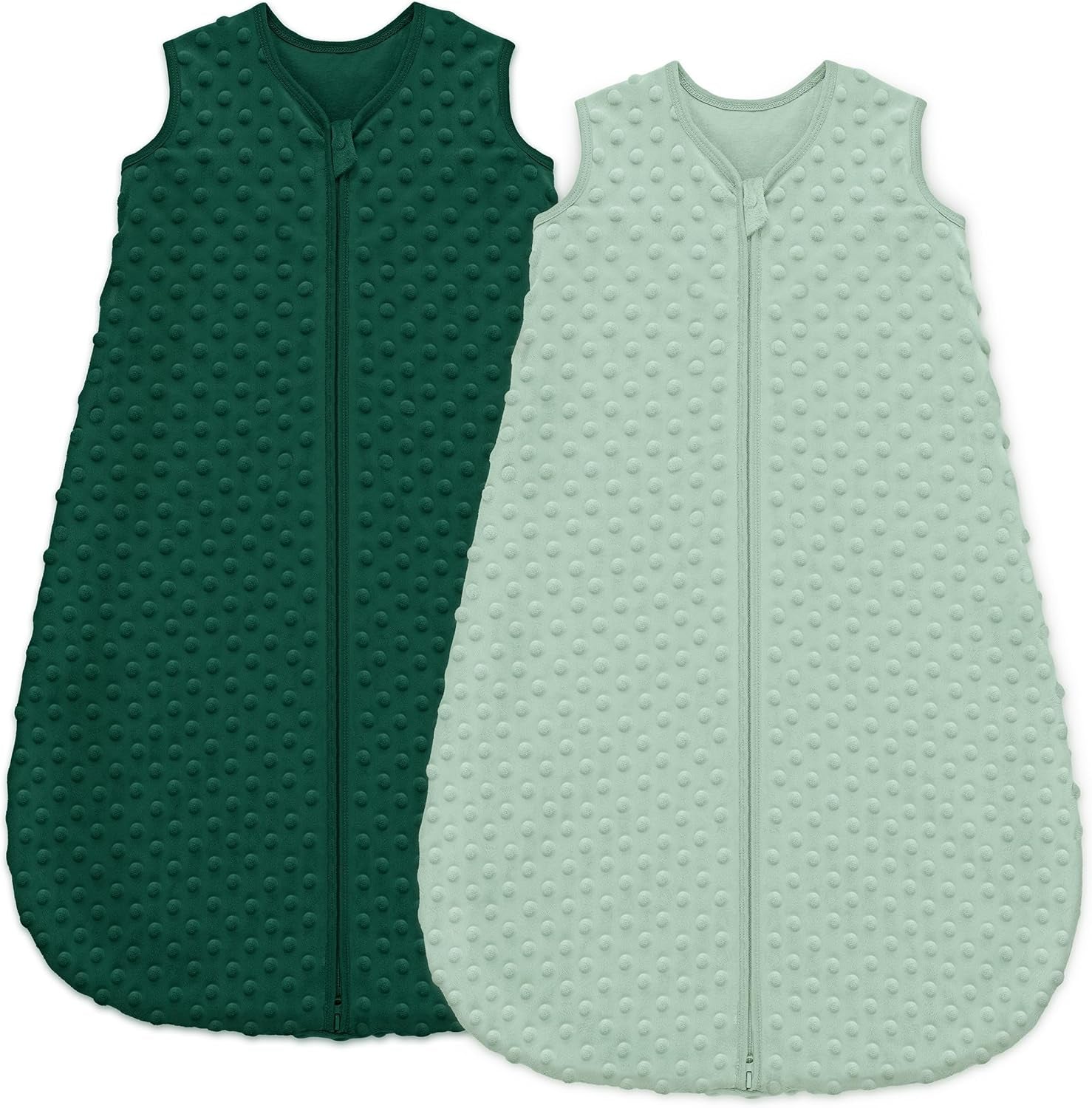 Baby Sleeping Bag 1.5 Tog with Plush Dots Sleep Bag 2 Pack Baby Sleep Sack Wearable Blanket for Infant Toddler 12-18 Months Forest Green