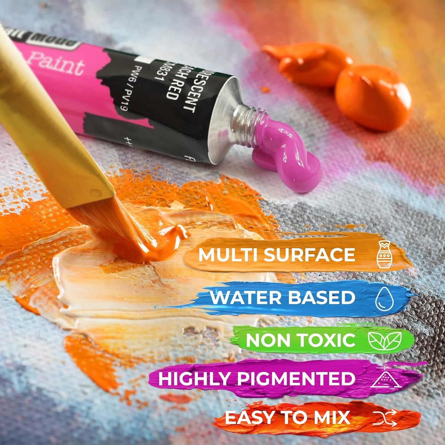 Acrylic Paint Set 24 22Ml Perfect for Canvas, Wood, Ceramic, Rock, Fabric & Crafts. Non-Toxic, Quick Dry Vibrant Colours. Beginners, Students and Professionals