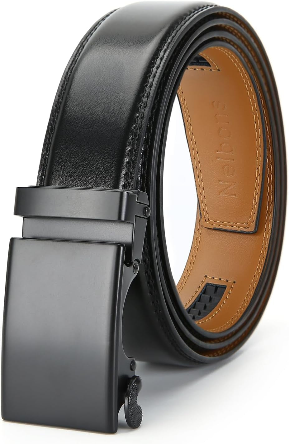 Men'S Belt, Slide Ratchet Belt for Men with Leather 1 3/8" Width 3.5Cm,Trim to Fit