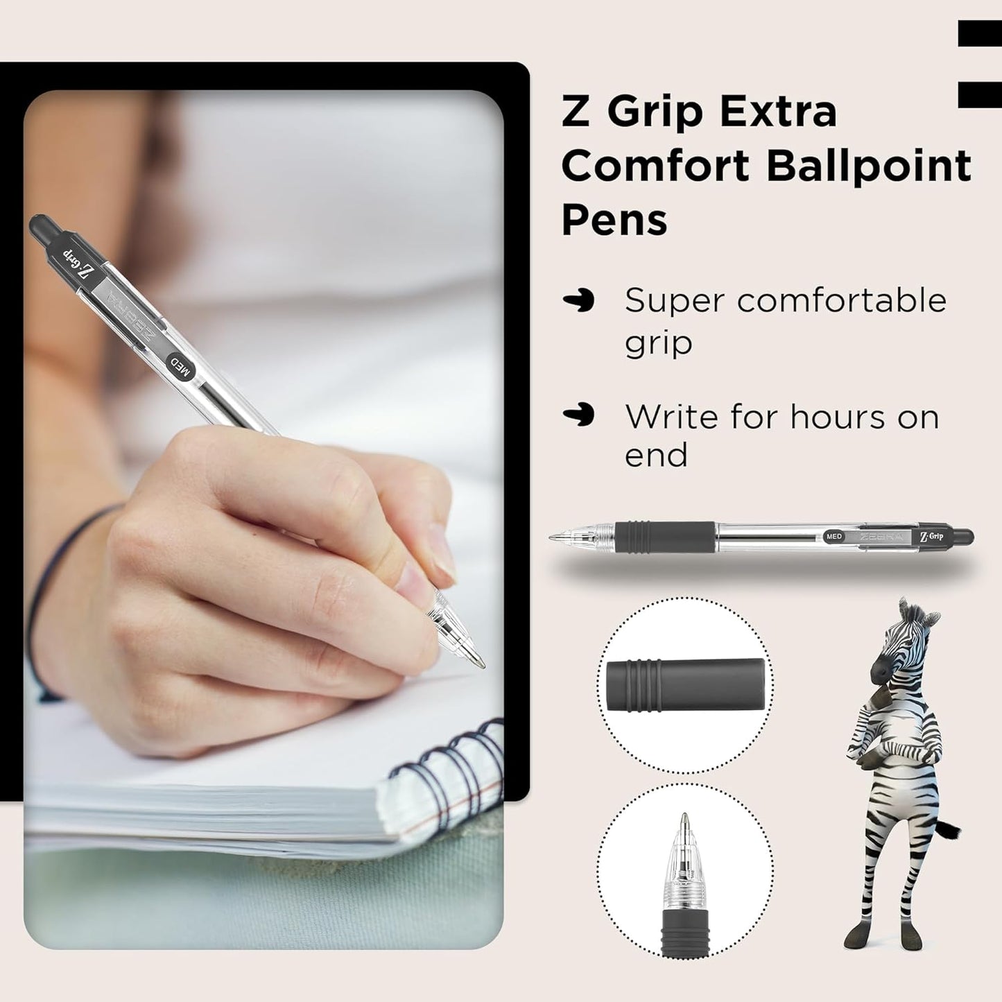 Z Grip Black Ballpoint Pens with Pocket Clip 8Pk, Retractable Black Ink Ballpoint Pens, Reliable Black Biro Pens Multipack for Everyday Use Design, New Pack Size 8Pk