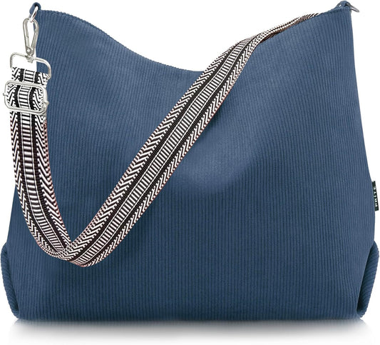 Corduroy Tote Bag for Women with Zipper, Large Capacity Shoulder Bags with Adjustable Strap and Pockets Waterproof Handbag for Work School Shopping Travel College