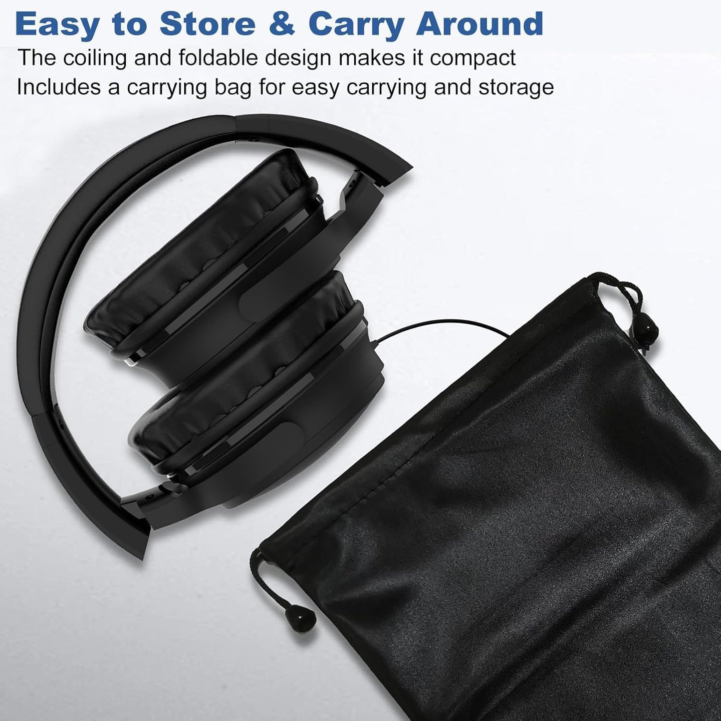 19.5Ft / 6M Extra Long Cord Headphones for TV PC with Volume Control, Spring Coiled Cable, 3.5Mm AUX, Wired over Ear Earphones for Seniors Hard of Hearing, Large Comfortable Computer Headset