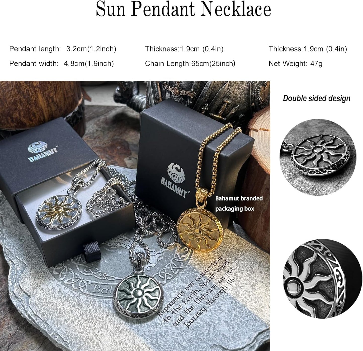 Greek Jewellery Sun Star Amulets Pendant Necklace for Men Vintage Protective Jewelry,Lucky Charm with Chain