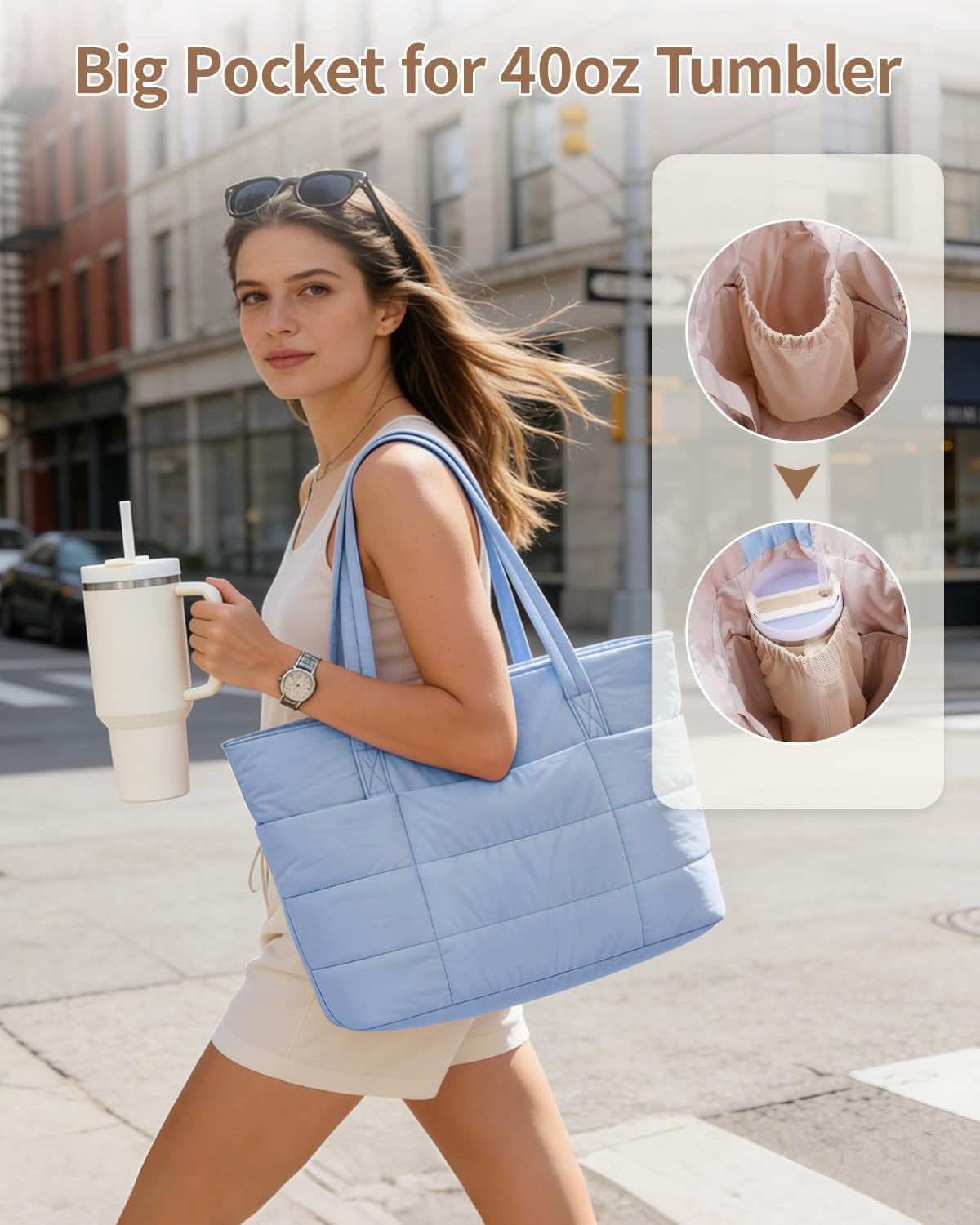 Tote Bags for Women, Ladies Handbags & Shoulder Bags, School Work Laptop Bags for Women, Quilted Puffer Teacher Hand Bag for College Shopping Travel Gym Beach