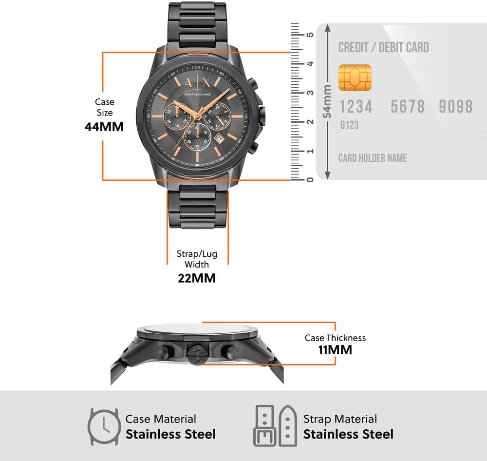 Armani Exchange Men'S 44MM Gun-Metal Stainless Steel Watch, AX7170SET