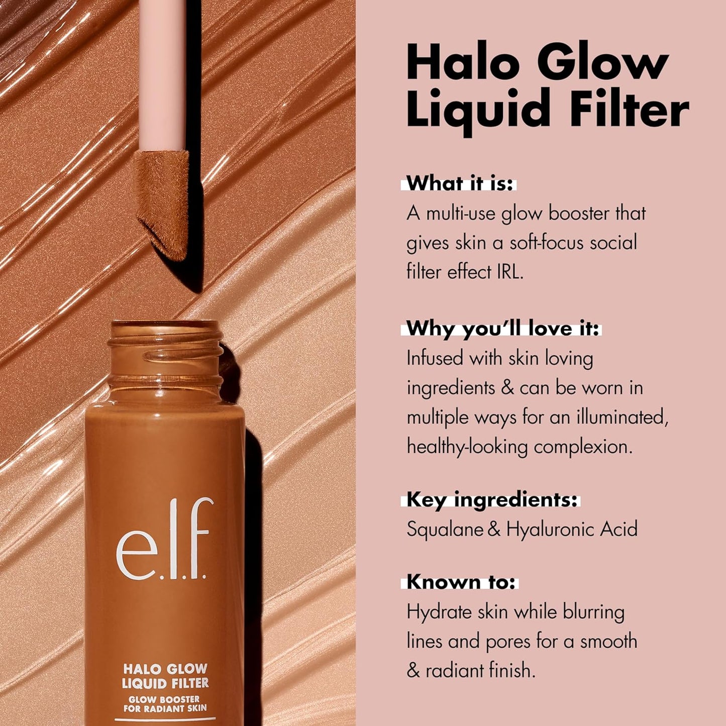 Halo Glow Liquid Filter, Complexion Booster for a Glowing, Soft-Focus Look, Infused with Hyaluronic Acid, Vegan & Cruelty-Free, 3.5 Medium