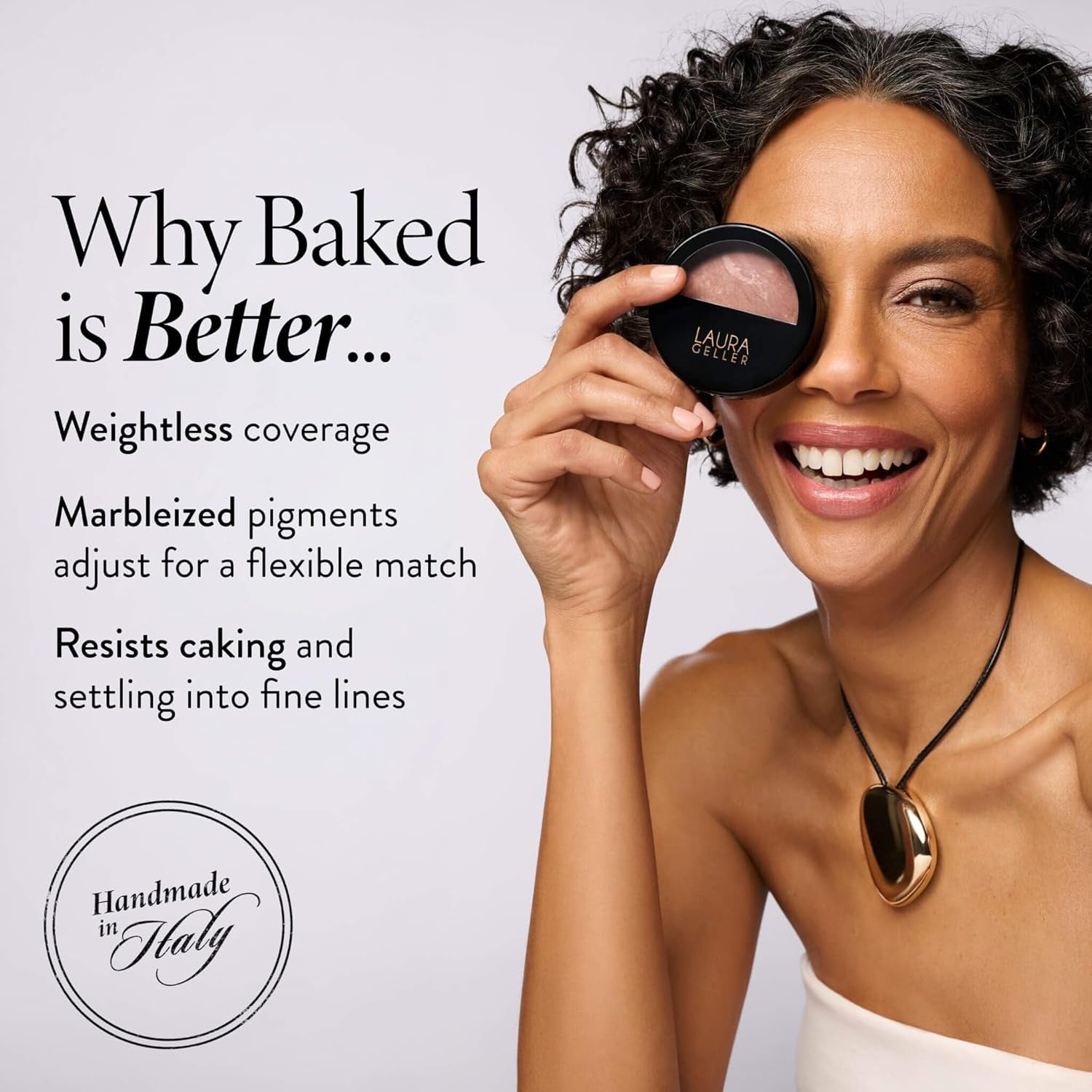 LAURA GELLER Baked Balance-N-Brighten Colour Correcting Powder Foundation (Light) Buildable Light to Medium Coverage Baked Foundation, Demi-Matte Finish