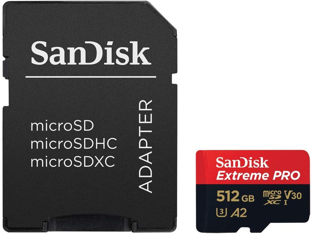 512GB Extreme PRO Microsdxc Card + Rescuepro Deluxe, up to 200 Mb/S, with A2 App Performance, for Smartphones, Action Cameras or Drones UHS-I Class 10 U3 V30, Black