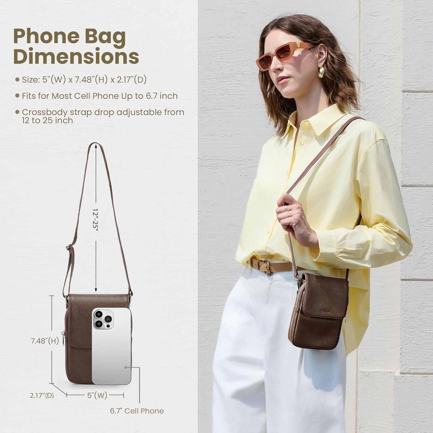 Genuine Leather Crossbody Bags for Women Small Phone Bag with RFID Blocking Multi-Functional Mobile Phone Bag with Adjustable Strap Christmas Gifts for Women
