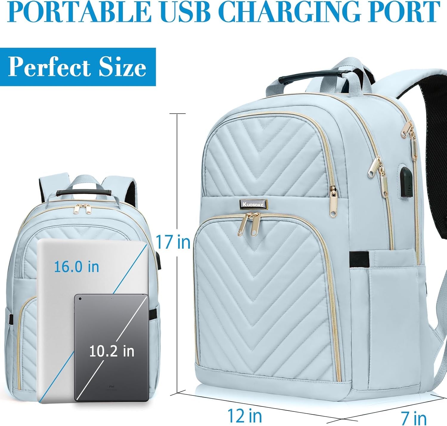 Backpack for Women, School Backpacks for Teen Girls, Stylish Cute Laptop Backpack, Teacher Student College Bookbags, Light Blue