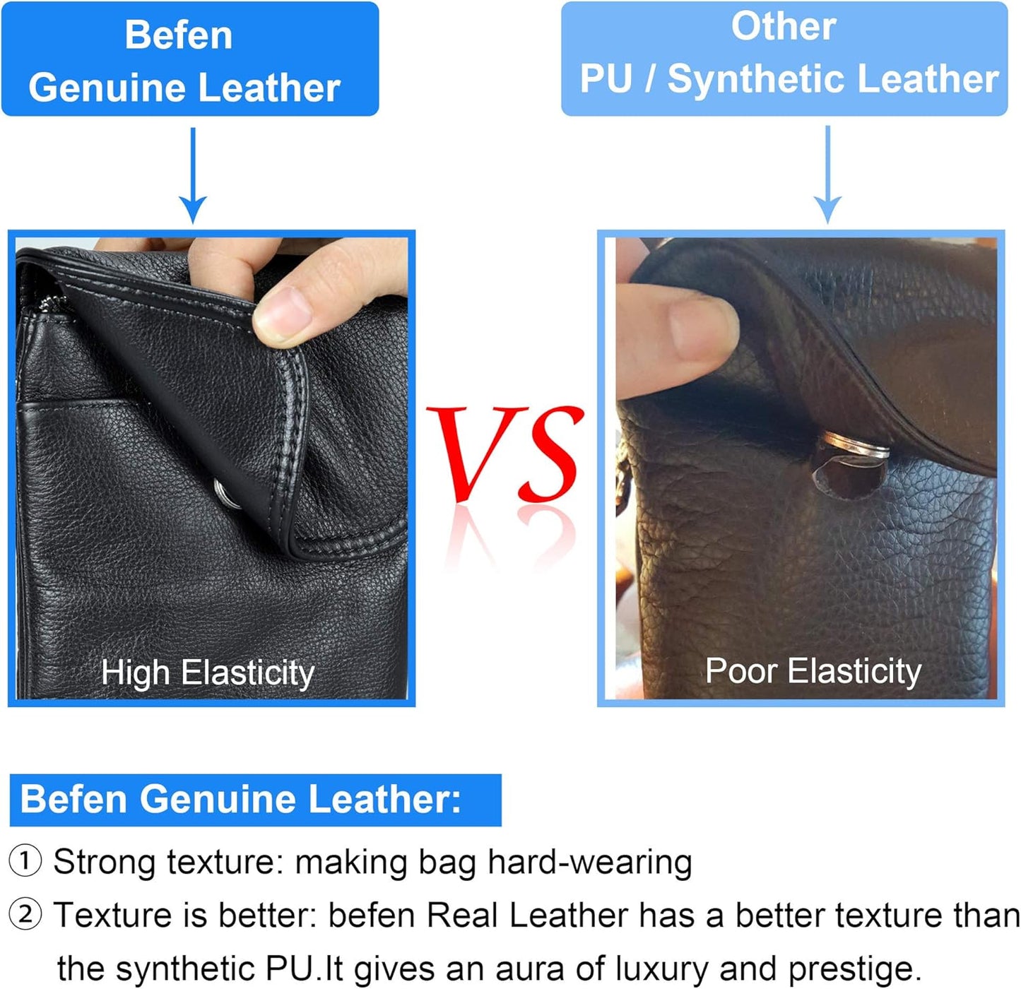 Genuine Leather Phone Bag, Real Leather Phone Purse Wallet, Small Cell Phone Crossbody Bag for Women with Long Strap and Key Ring - Fit 8 plus or Phone Less 6.5 Inch