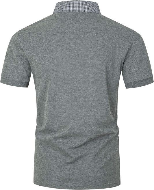 Men'S Short Sleeve Polo Shirts Classic Plaid Splice Golf Tennis T-Shirt