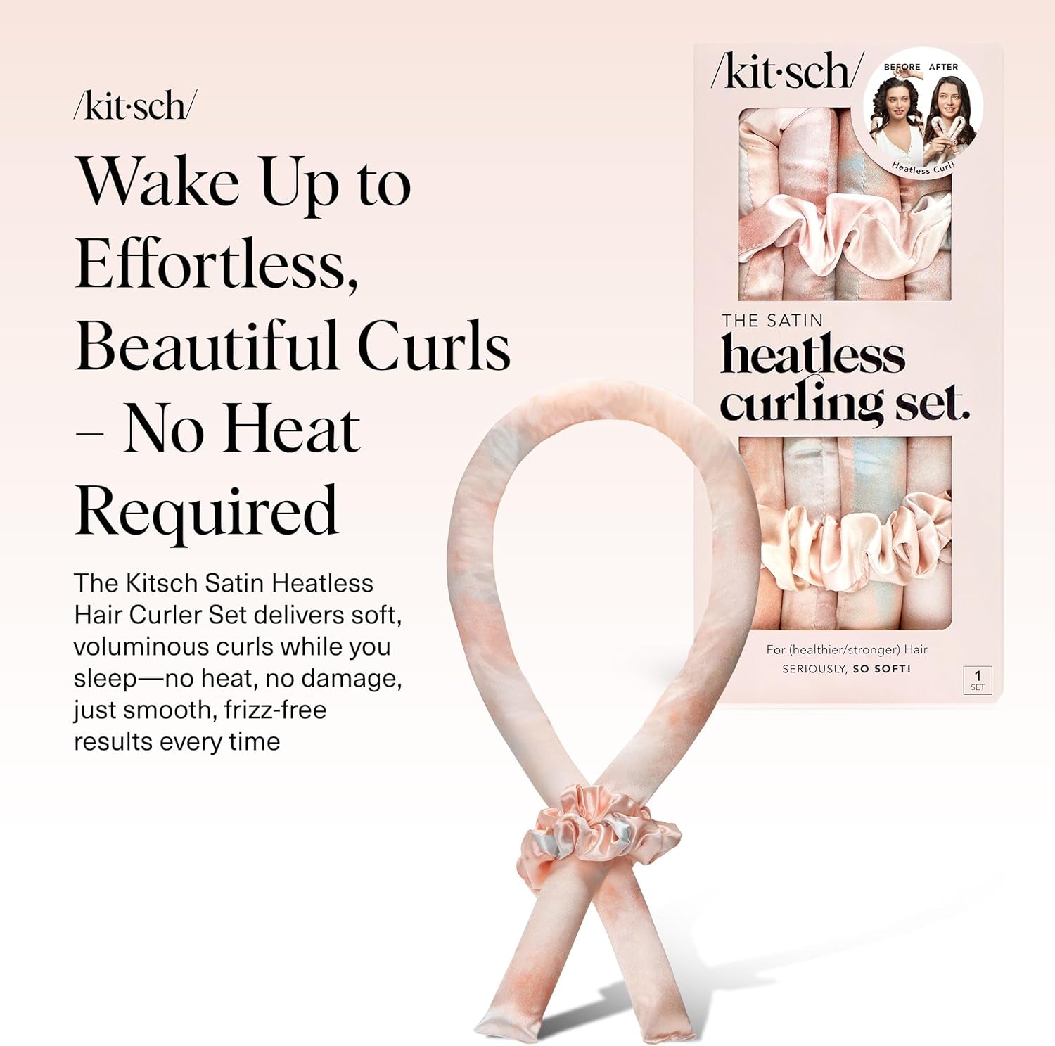 Satin Heatless Curlers Set – Heatless Curls Overnight with 34" Hair Curler & 2 Satin Scrunchies – Comfortable Hair Curlers to Sleep in for Frizz-Free, No Heat Damage Styling - Sunset Tie Dye