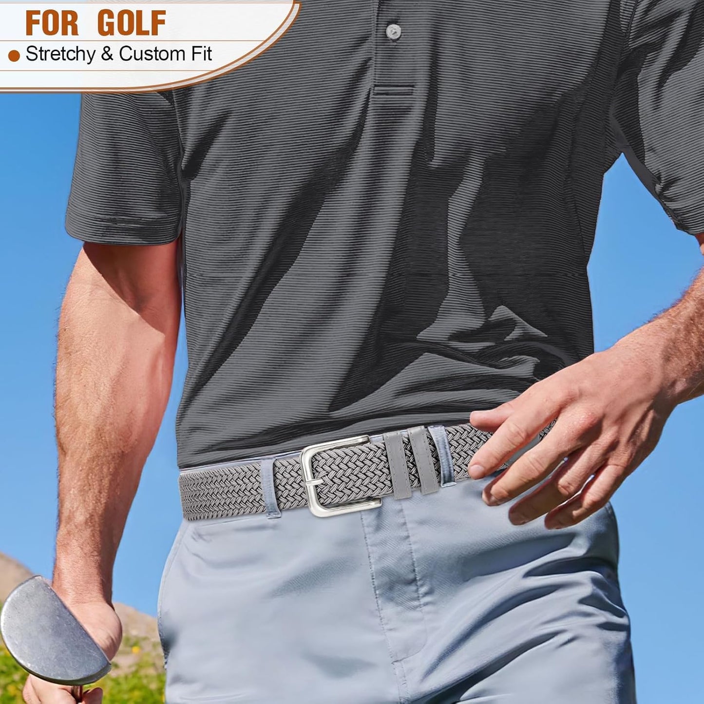 Mens Belt Elastic Belts for Men Stretch Braided Fabric Belts Casual Black Woven Golf Belt for Jeans