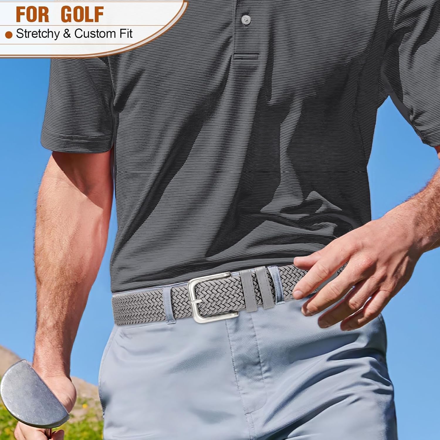 Mens Belt Elastic Belts for Men Stretch Braided Fabric Belts Casual Black Woven Golf Belt for Jeans