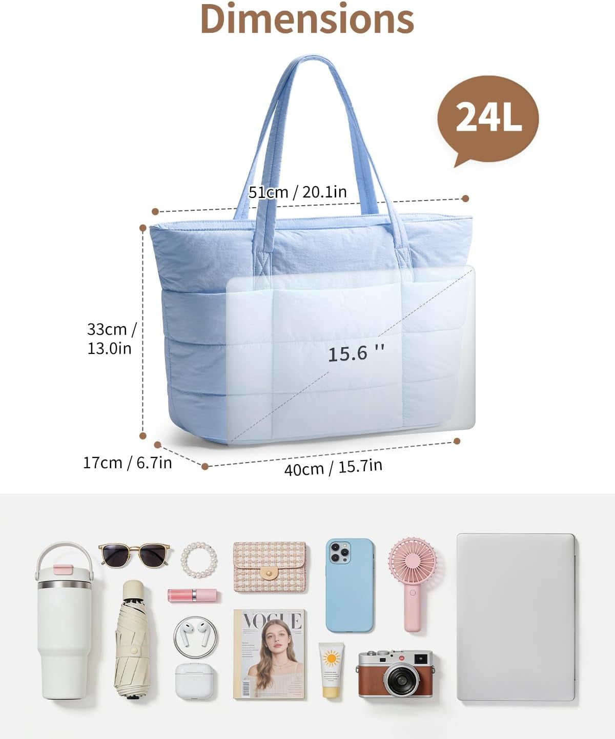 Tote Bags for Women, Ladies Handbags & Shoulder Bags, School Work Laptop Bags for Women, Quilted Puffer Teacher Hand Bag for College Shopping Travel Gym Beach