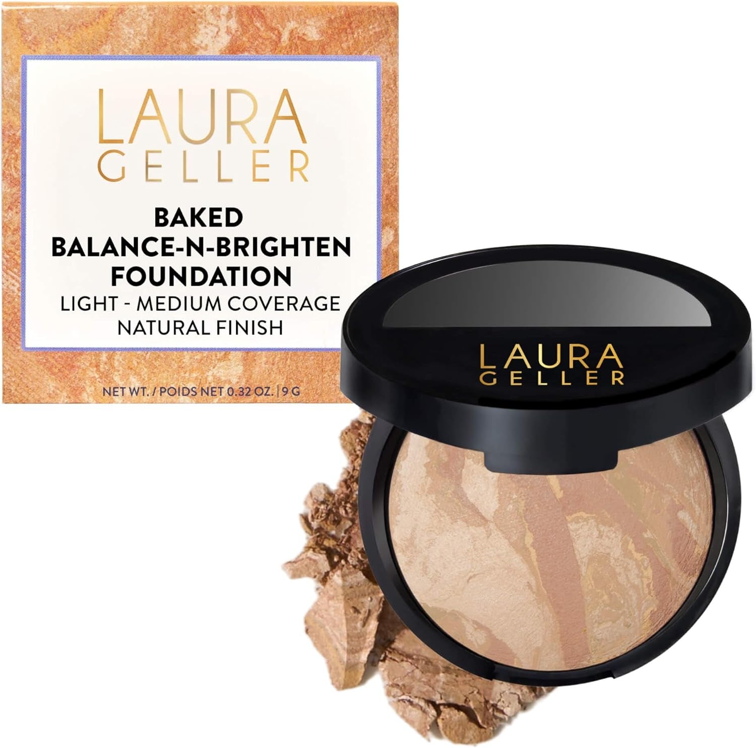 LAURA GELLER Baked Balance-N-Brighten Colour Correcting Powder Foundation (Light) Buildable Light to Medium Coverage Baked Foundation, Demi-Matte Finish