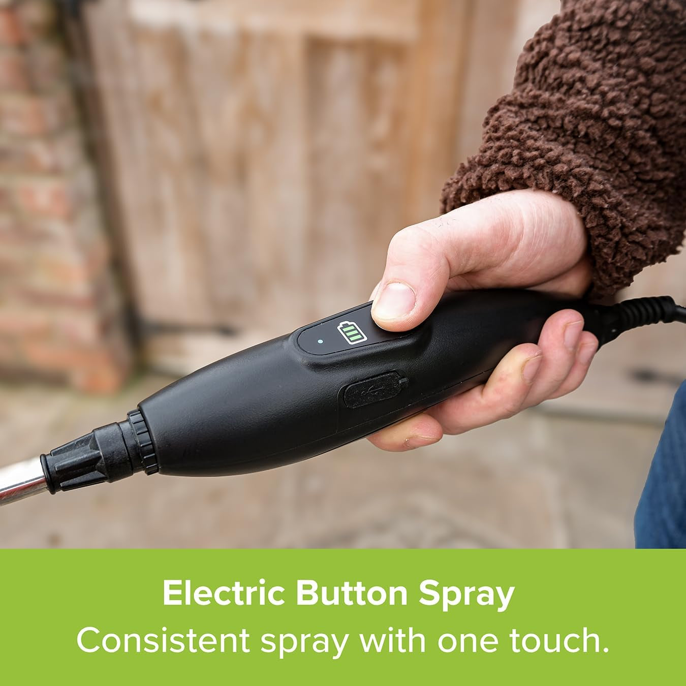 Garden Genie Rechargeable Electric Sprayer in Moss Green - 5L Cordless Sprayer 1.6 Bar Pressure - Telescopic Lance & 3 Nozzles - Weed Killer, Fertiliser & Plant Watering System - Easy Use