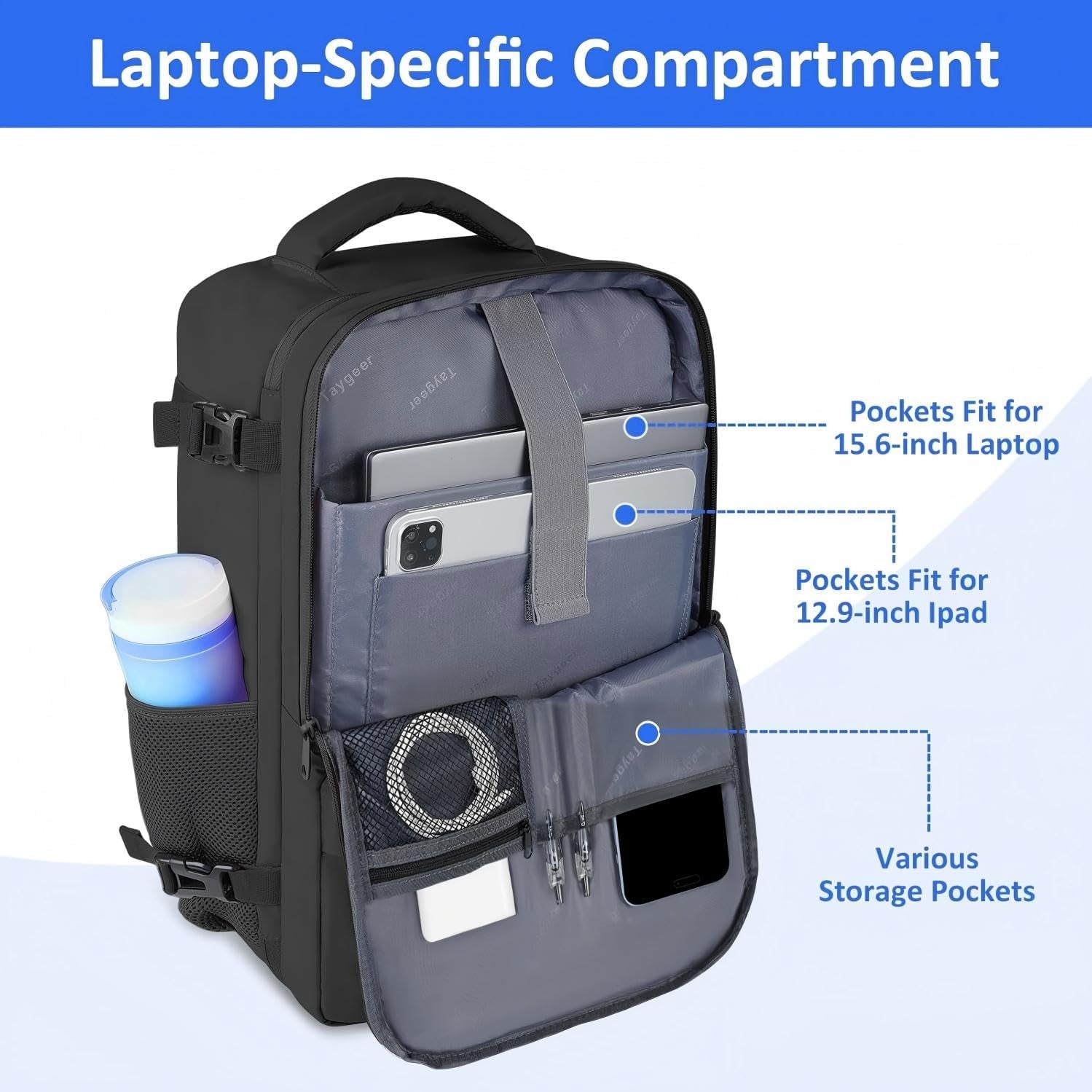 for New Ryanair Cabin Bags 40X30X20 Underseat, Travel Backpack Cabin Size, Rucksack for Plane Hand Luggage Backpack for Travelling, Ryan Air Cabin Bag 40X30X20 with Separate Shoe Pouch, Black