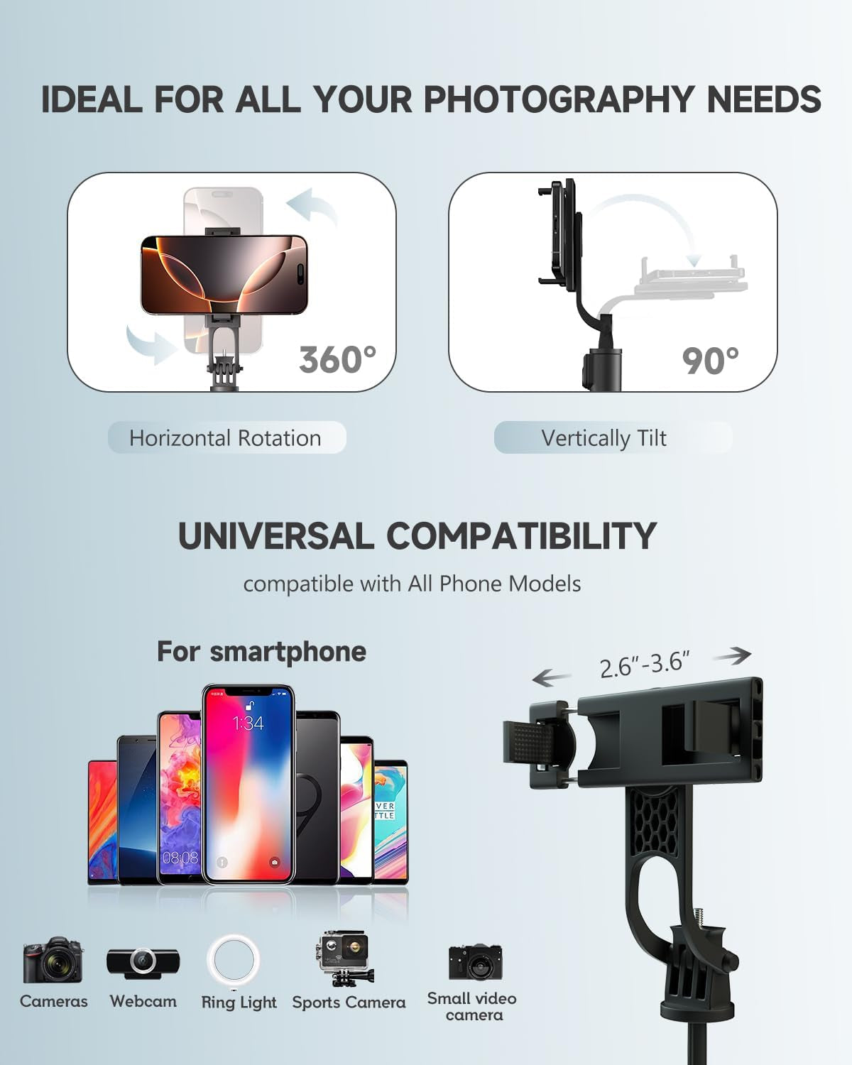 Phone Tripod & Selfie Stick, 180Cm Aluminum All in One Extendable Tripod for Smartphone, Portable Travel Phone Stand for Filming, with Wireless Remote for Iphone/Samsung/Android/Camera