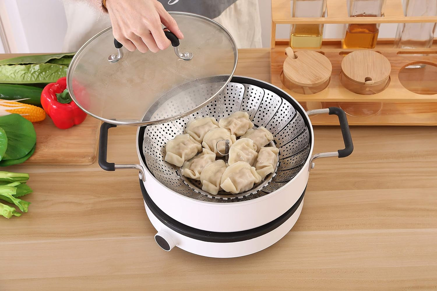 Foldable Vegetable Steamer Premium Stainless Steel Vegetable Steamer Basket, Veggie Steamer Basket Fits Various Size Pot (6" to 10.5")