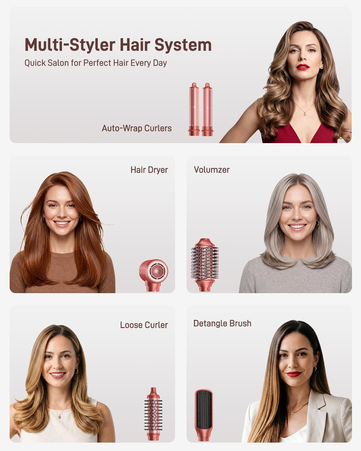 6 in 1 Air Styler, Hair Dryer Brush & Curling Wand, Fast Drying, Automatic Curler, No Heat Damage, Straightening & Volumising with Storage Bag, Perfect as a Gift