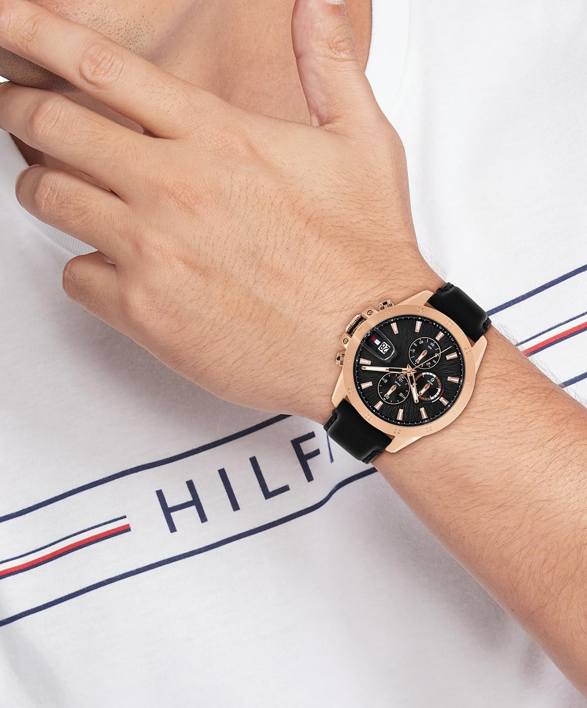 Tommy Hilfiger Dual Time Quartz Watch for Men with Stainless Steel Bracelet or Leather Strap