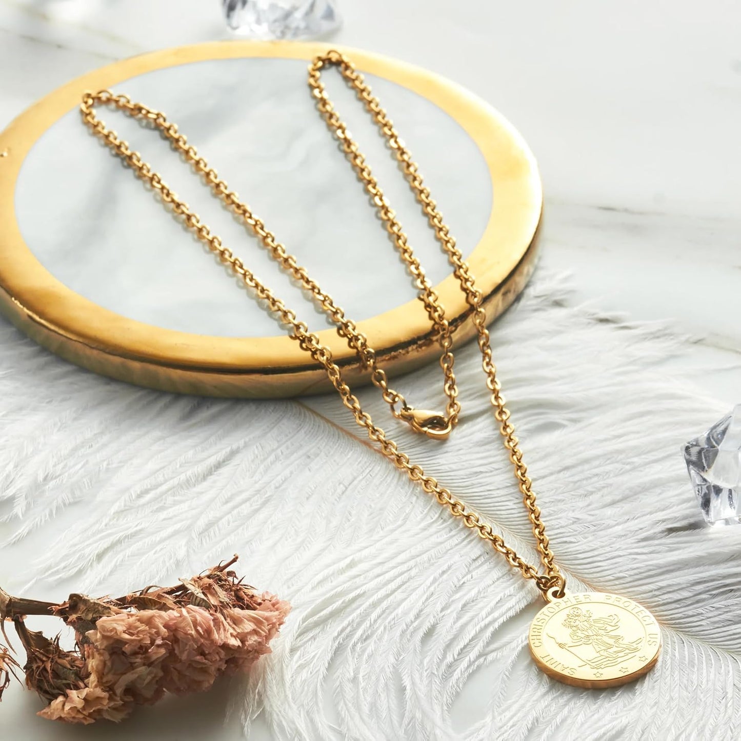 Men'S 18K Gold Plated Stainless Steel St Christopher Necklace