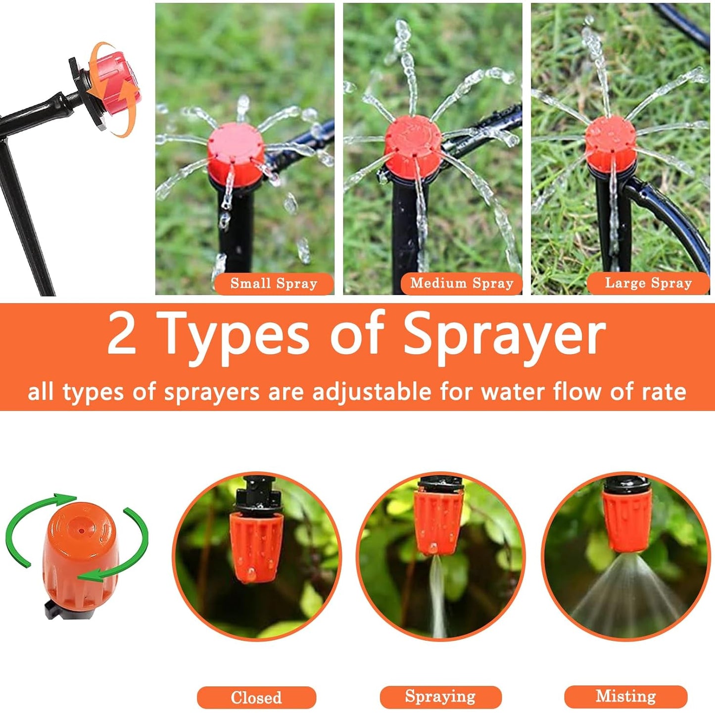 164FT/50M Irrigation System Kit, Automatic Watering System with Irrigation Tubing and Accessories, Drip Irrigation System for Greenhouse, Yard, Lawn, Plant (202PCS/50M Hose)
