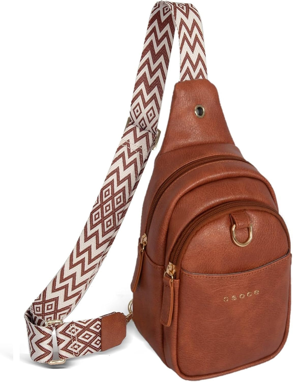 Crossbody Bag for Women Leather Sling Belt Bag Small Shoulder Chest Bag Purses with Adjustable Guitar Strap Phone Cable Hole Fanny Pack Boho Style Cross Body Bags with for Ladies Shopping Travel