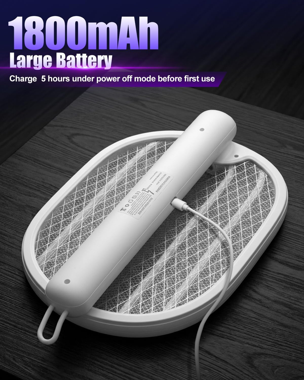 Fly Zapper, Foldable Electric Mosquito Swatter 4000V, 1800Mah Rechargeable Bug Zapper Racket with Auto & Manual Mode, 180° Portable Mosquito Killer, Safe 3-Layer Mesh for Indoor & Outdoor Use
