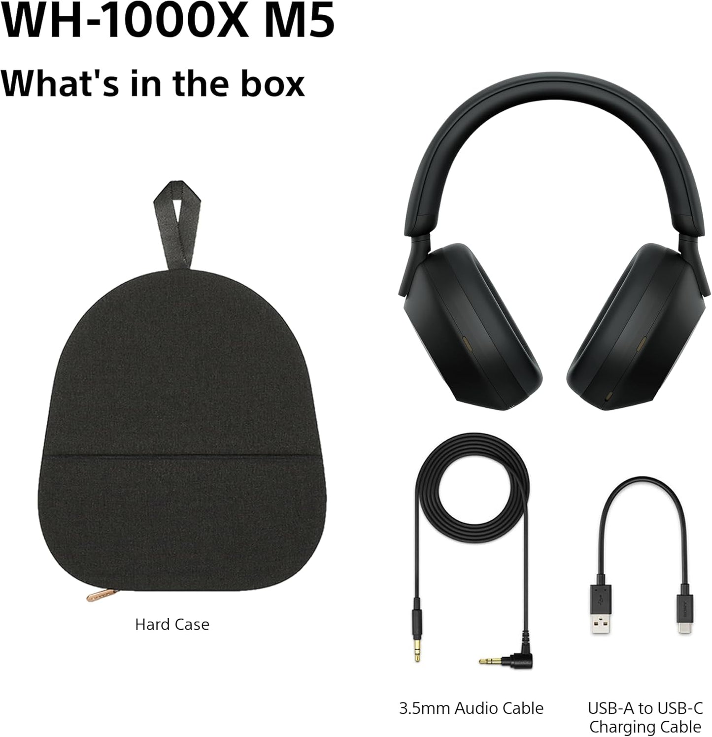 WH-1000XM5 Hard Case Premium Noise Cancelling Wireless Over-Ear Headphones, Bluetooth, Clear Call Quality, Hi-Res Audio, up to 30Hr Battery Life, Includes Hard Case, Ios & Android - Black
