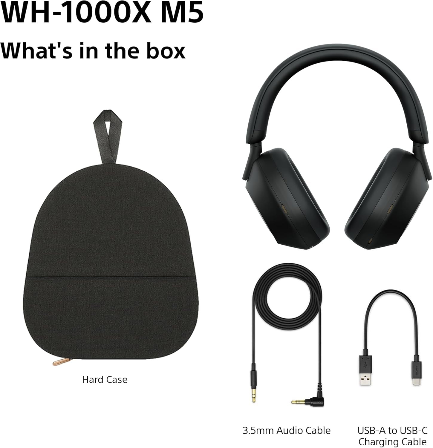 WH-1000XM5 Hard Case Premium Noise Cancelling Wireless Over-Ear Headphones, Bluetooth, Clear Call Quality, Hi-Res Audio, up to 30Hr Battery Life, Includes Hard Case, Ios & Android - Black