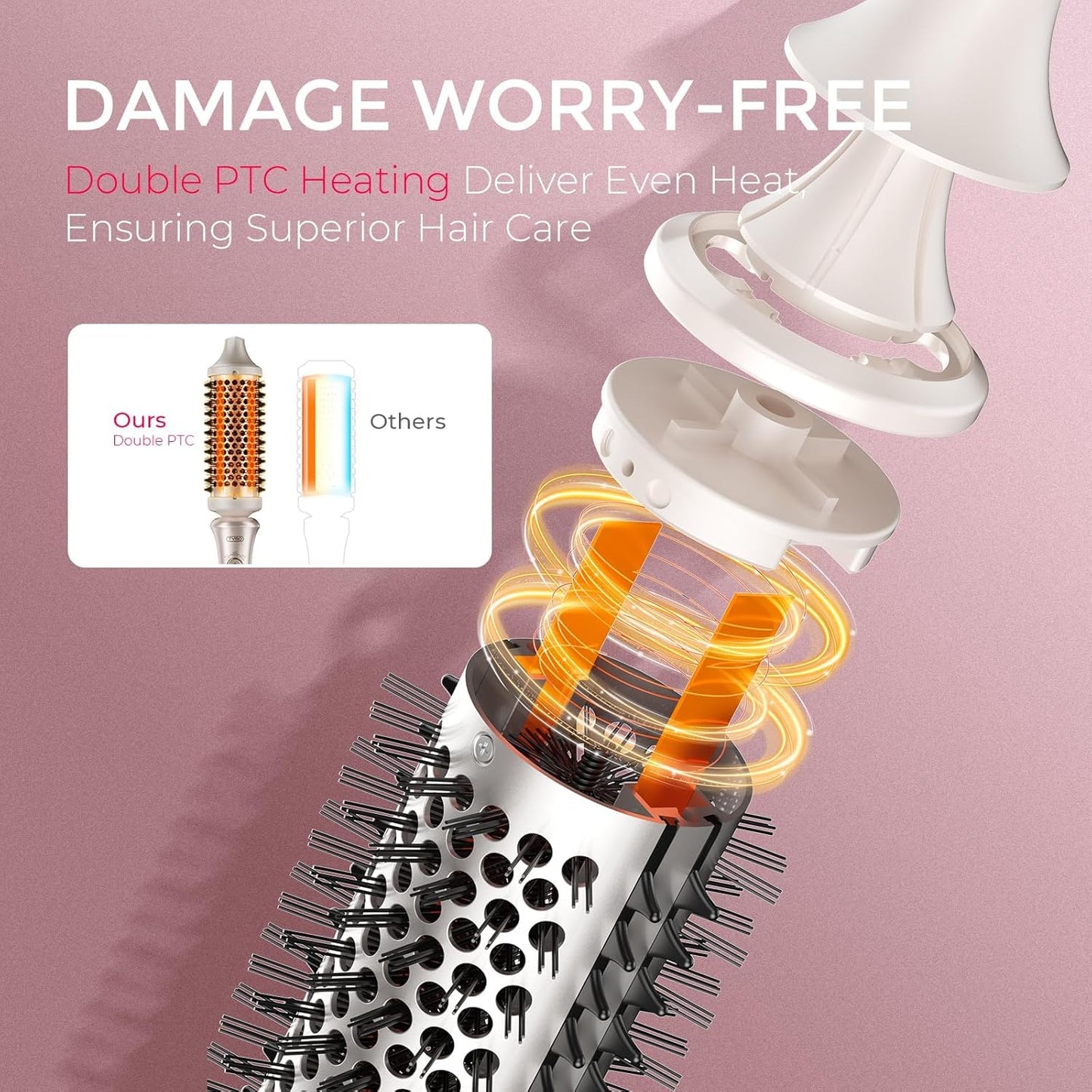 STYLUX Thermal Brush - Heated round Curling Brush, Blowout Volumizer with Flexi-Fit Tech for Hair Styling, Curling Styler Tool, Hair Straightener and Curler 2 in 1, Dual Voltage, Gold, 1.7 Inch