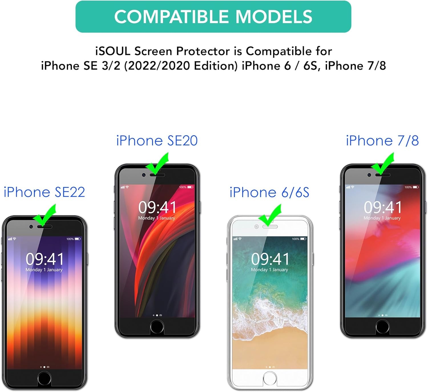 4-Pack Screen Protector for Iphone SE 3/2 (2022/2020 Edition), Tempered Glass Iphone 8/7, 6S/6, 4.7-Inch Tempered Glass Film [Ultra HD] [3D Touch] [Case Friendly] [Lifetime Replacement Support]