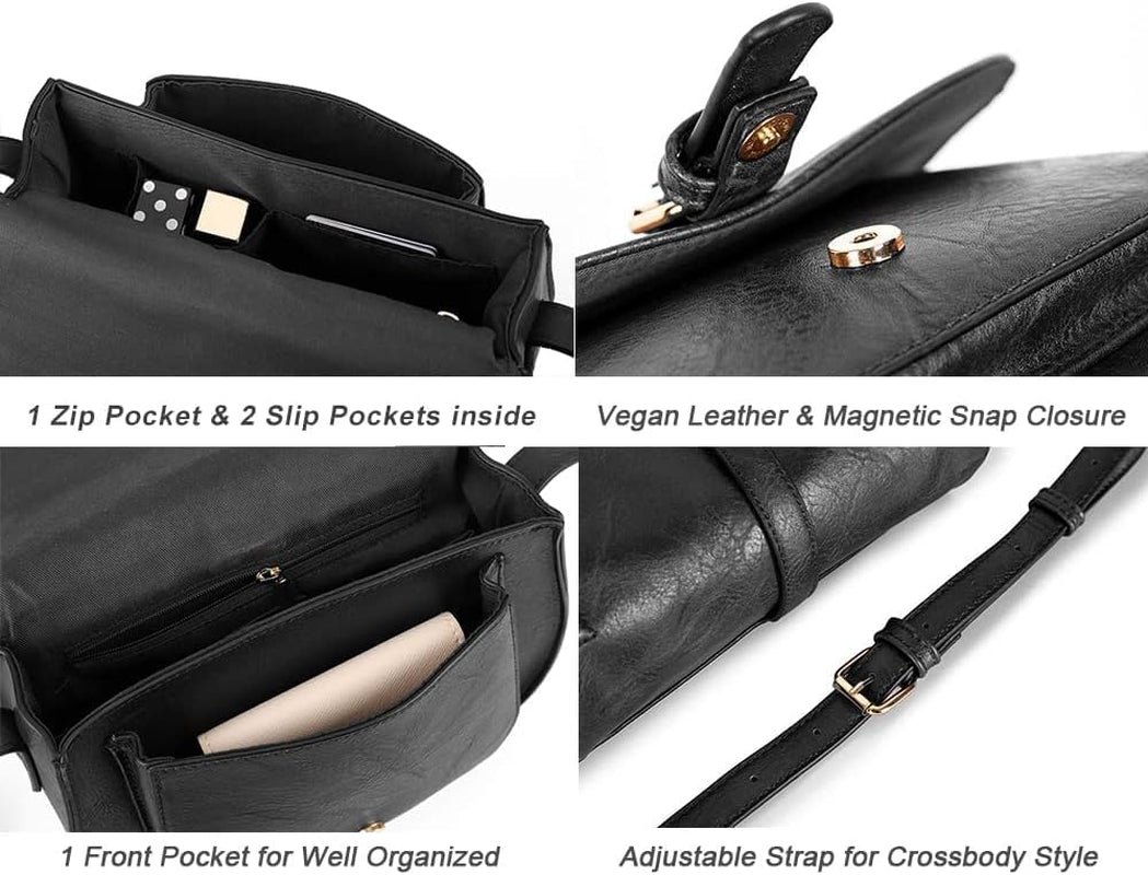 Crossbody Bag for Women Small Satchel and Shoulder Bag Vintage Saddle Handbags Vegan Leather