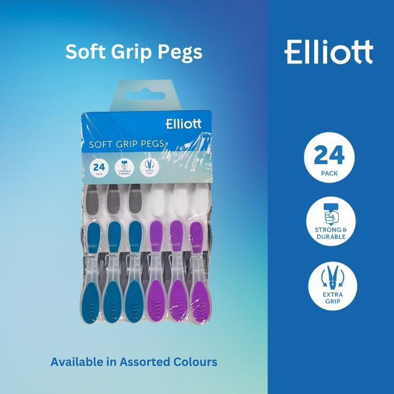 s Extra Strong, Soft Grip and Non-Slip Wave Design Clothes Pegs, 24 Pack in Assorted Colours, BPA Free Laundry Pegs Ideal for Everyday Use for Indoor or Outdoor Use