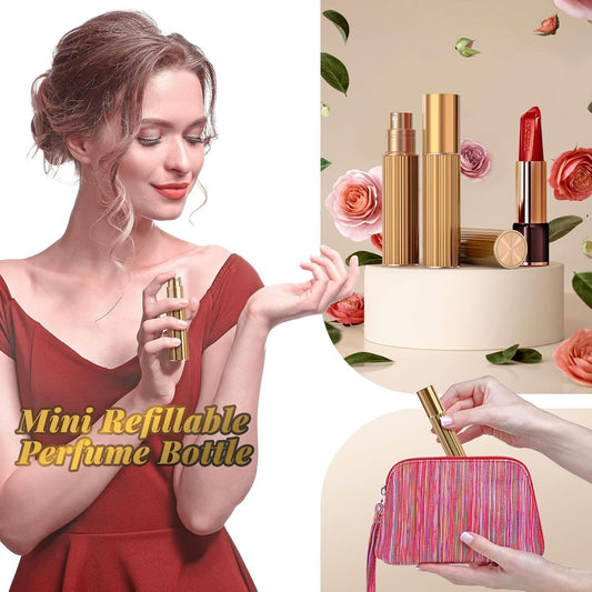 Refillable Perfume Atomiser 10Ml – Portable Travel Spray Bottle for Women & Men, Mini Aftershave Dispenser, Handbag Size Atomiser for Travel, Easy to Refill, Leak-Proof Design(Golden)