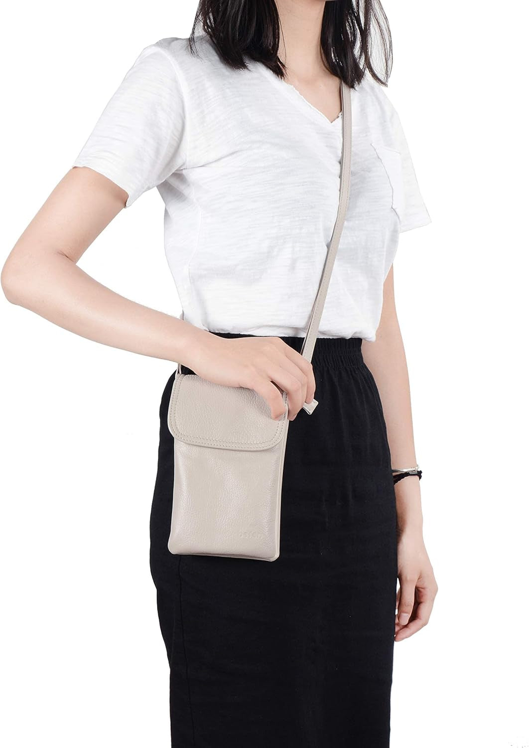 Genuine Leather Phone Bag, Real Leather Phone Purse Wallet, Small Cell Phone Crossbody Bag for Women with Long Strap and Key Ring - Fit 8 plus or Phone Less 6.5 Inch