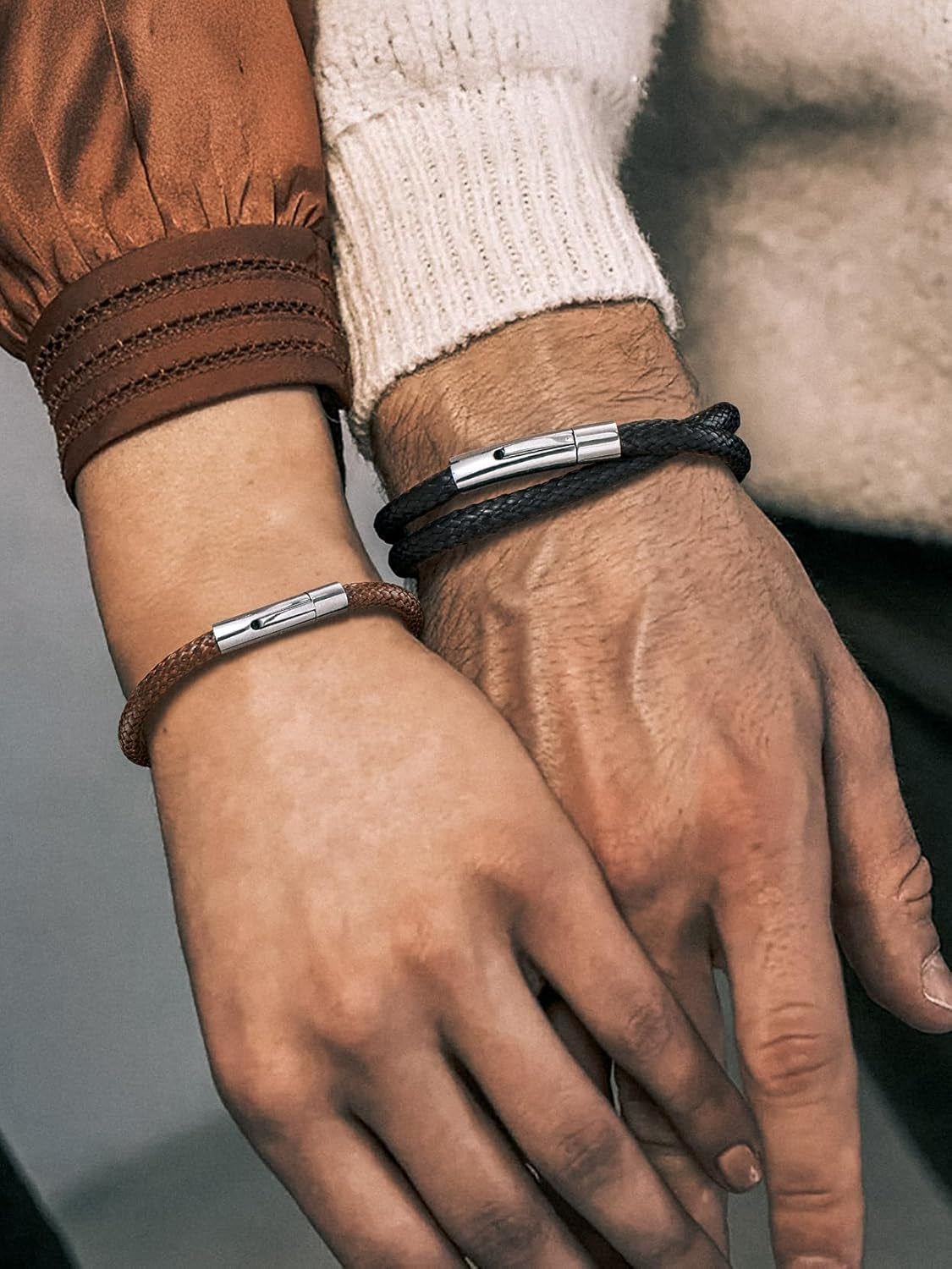 Mens Waterproof Leather Bracelet, Customisable Monolayer/Double Layers Braided Wax Rope Bracelets for Men, 18/20/22CM, Come with Gift Packaging