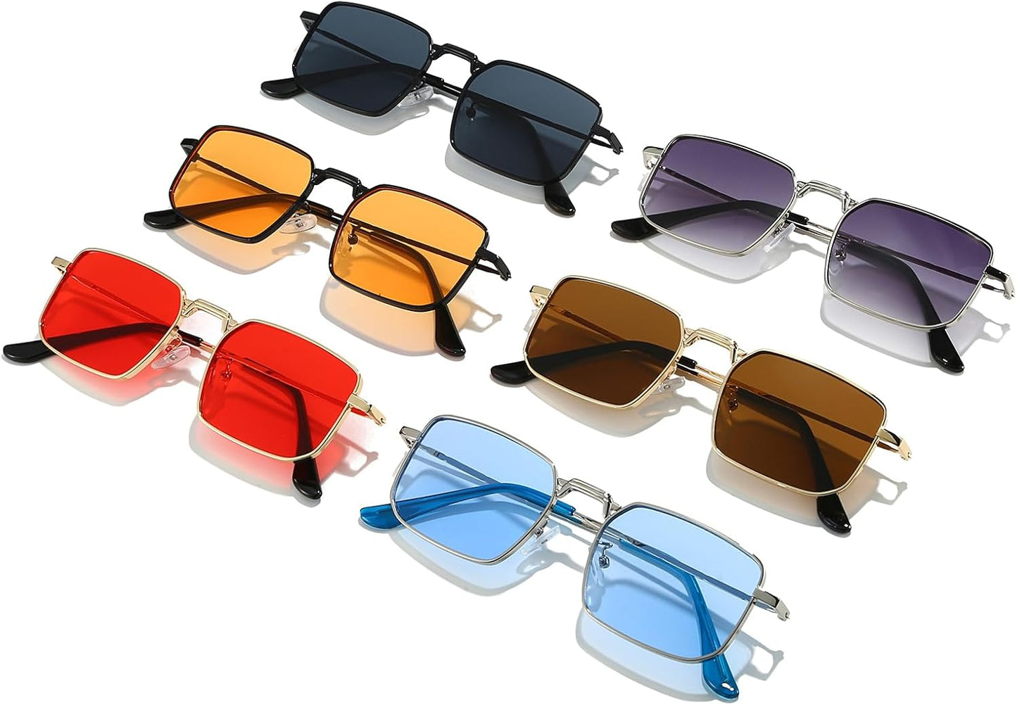 Rectangle Sunglasses Metal Frame for Men Women Retro Square Sunglasses Tinted Lens 90S Vintage Shades UV400 Protection