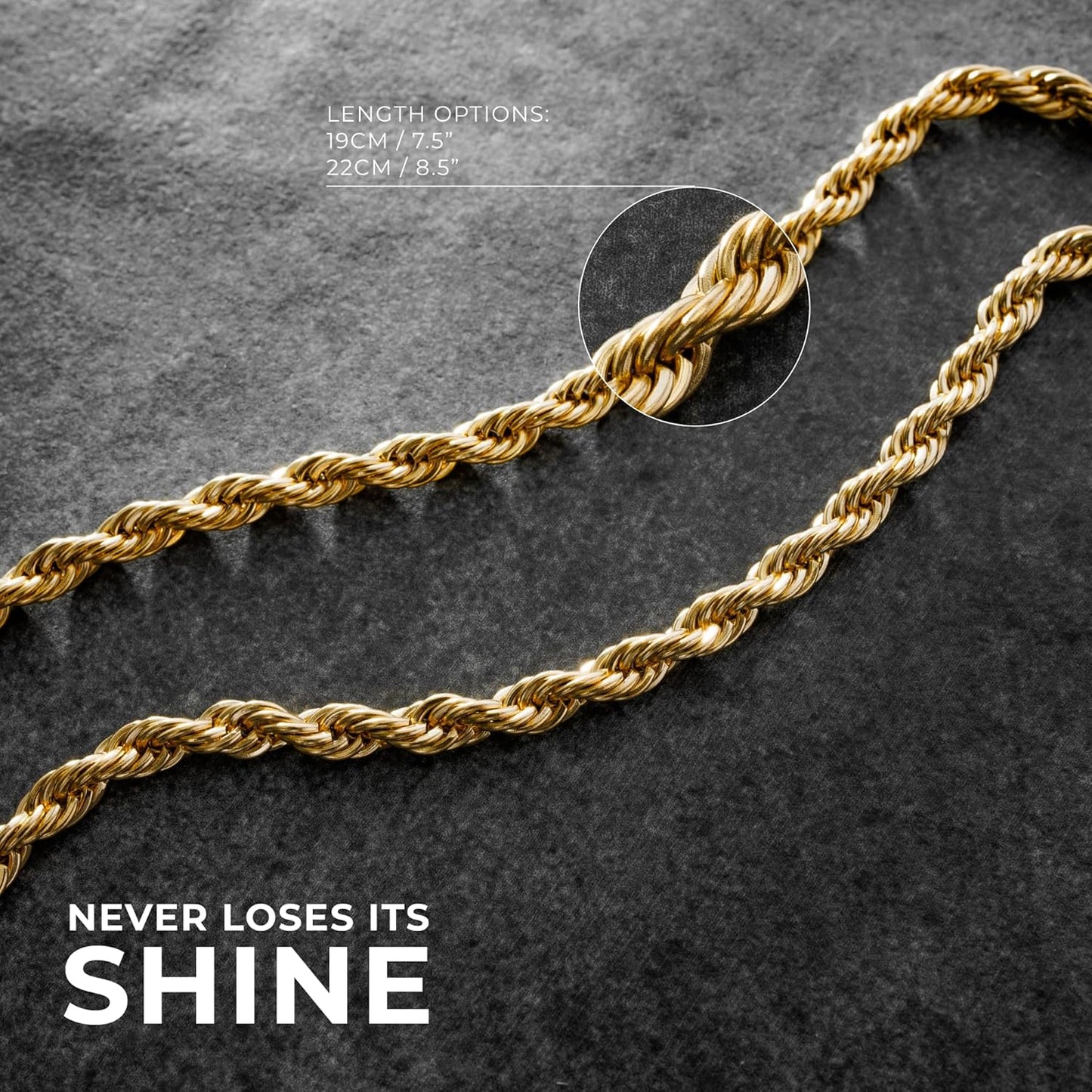 - Rope Link Bracelet - Waterproof, Heat & Sweat Resistant - Gifts for Men - Men'S Jewellery - Width 5MM