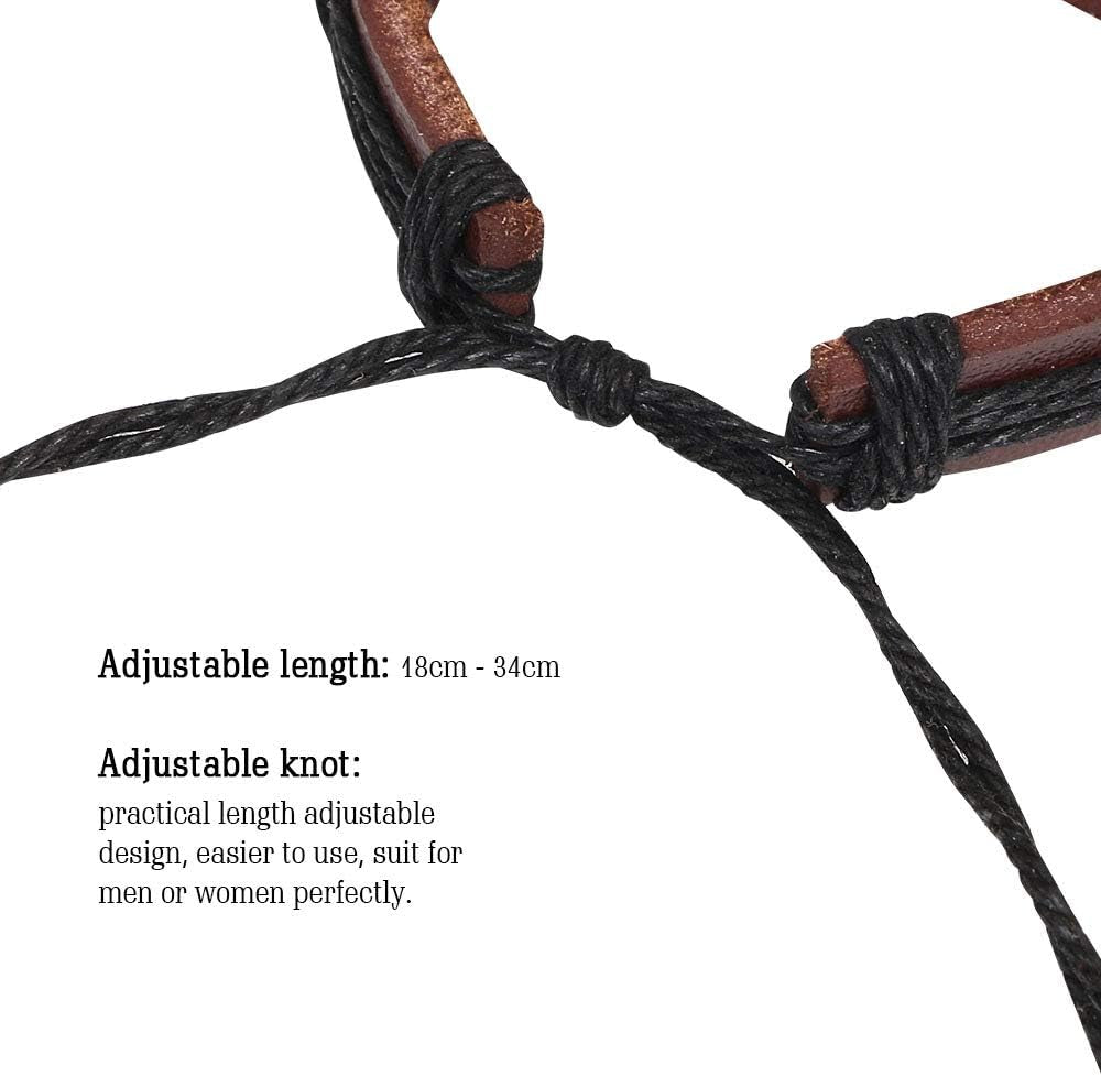 Leather Bracelet, 6Pcs Adjustable Fashion Punk Braided Men & Women Rope Bracelet Cuff Vintage Bracelets Wrap Set Series