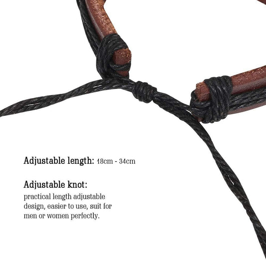 Leather Bracelet, 6Pcs Adjustable Fashion Punk Braided Men & Women Rope Bracelet Cuff Vintage Bracelets Wrap Set Series