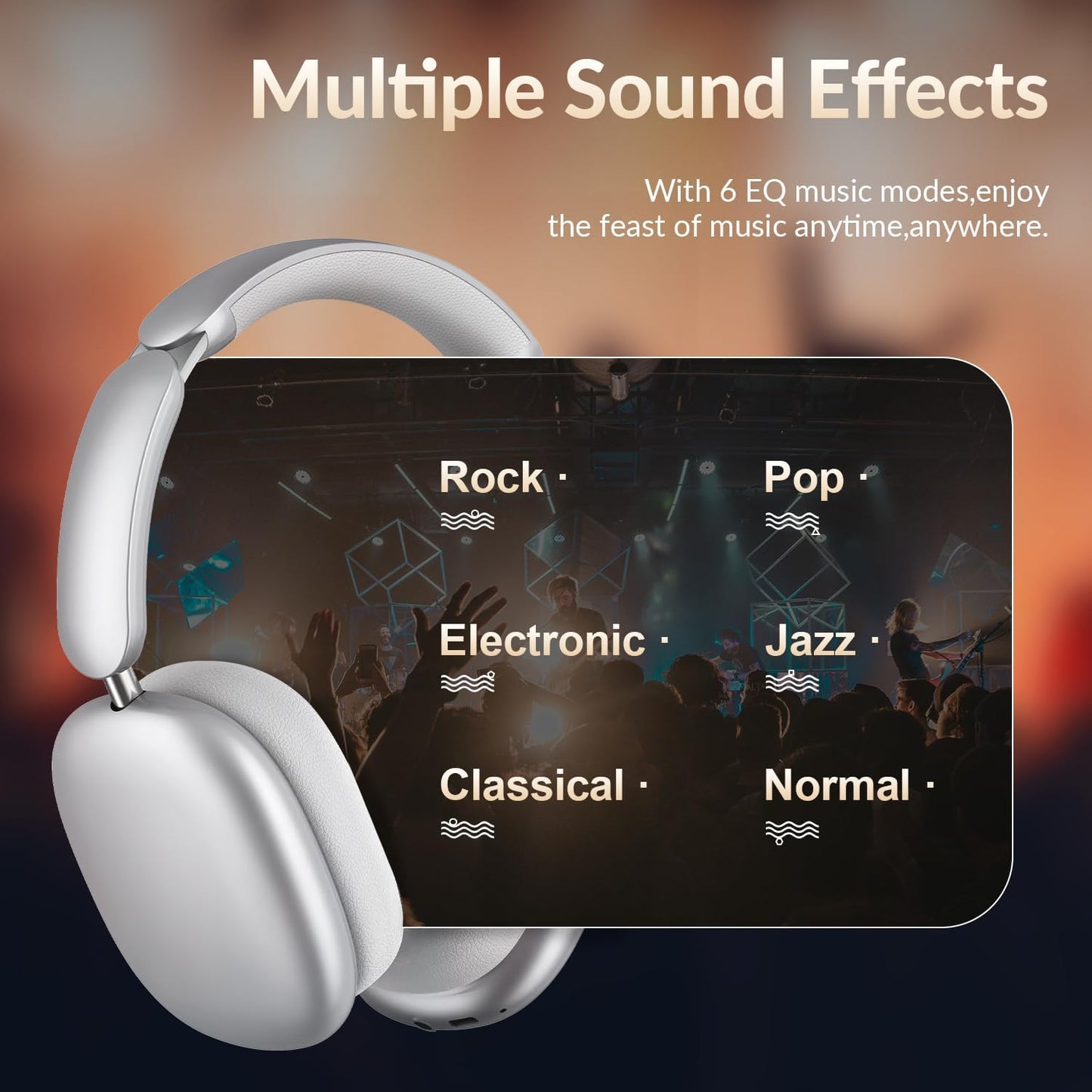 Y02 Active Noise Cancelling Headphones, Wireless Over-Ear Bluetooth 5.4 Headphones, Multiple Modes, 60H Playtime, Hi-Res Audio, Big Bass, Foldable Lightweight for Travel Home Office, Silver