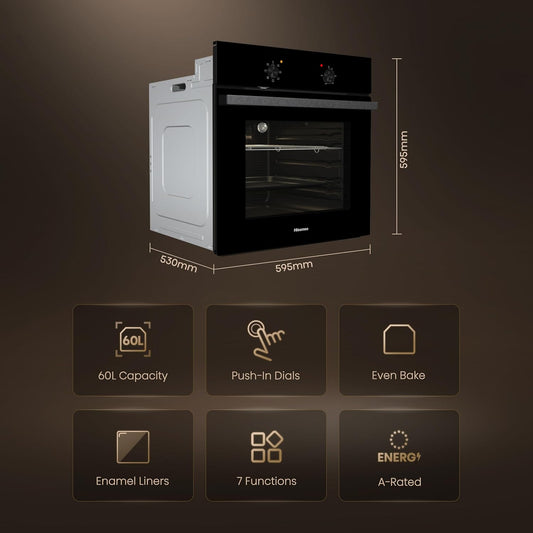 BI62020ABGUK - Built-In 60L Electric Single Oven - Black - 530X595X595 Mm (Dxwxh) - a Rated, Extra Large