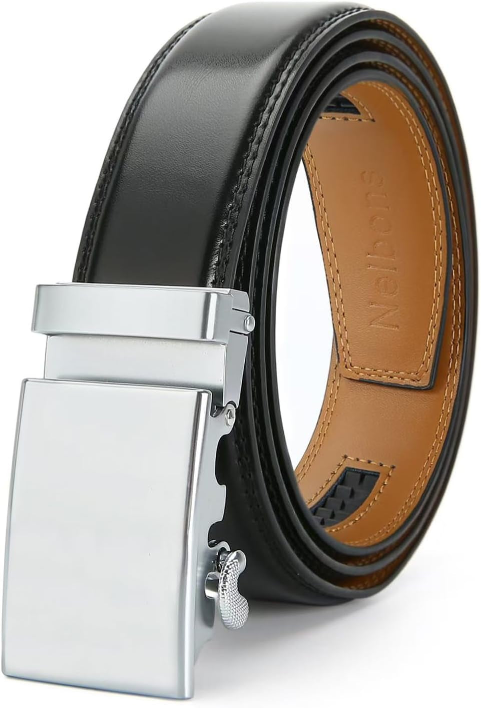 Men'S Belt, Slide Ratchet Belt for Men with Leather 1 3/8" Width 3.5Cm,Trim to Fit