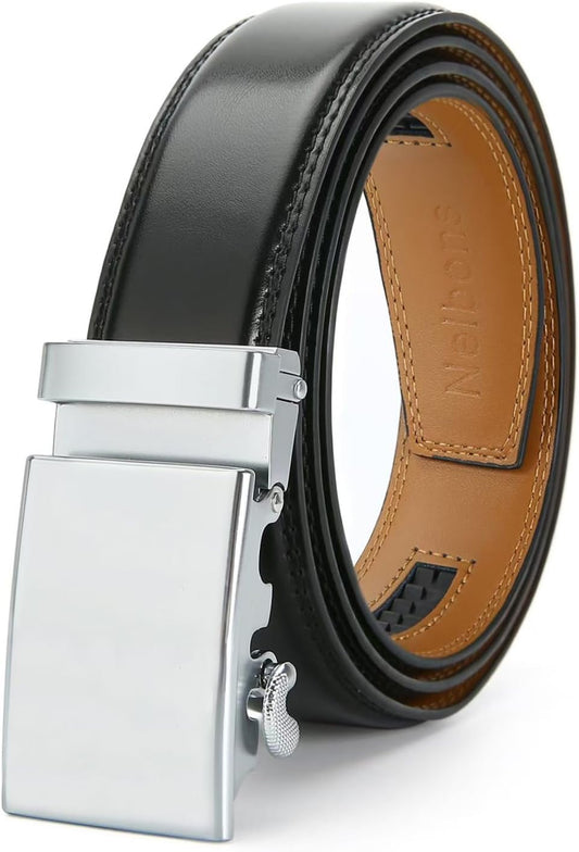 Men'S Belt, Slide Ratchet Belt for Men with Leather 1 3/8" Width 3.5Cm,Trim to Fit