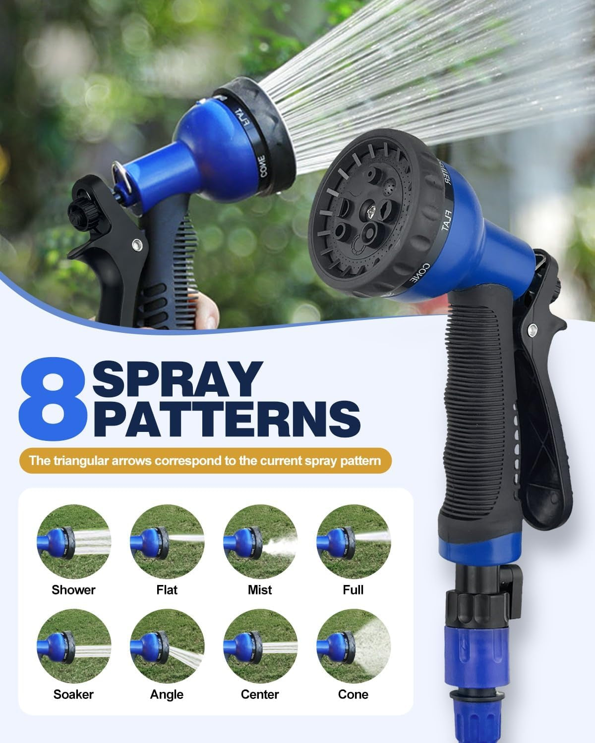 Expandable Garden Hose Pipe - 100FT Flexible Expanding Magic Hose with 3/4", 1/2" Fittings, 8 Function Spray Nozzle, Anti-Leakage - Heavy Duty Water Hose for Spring/Summer (Blue, 100FT)