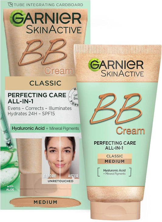 Skinactive Classic Perfecting All-In-1 BB Cream, Shade Classic Medium, Tinted Moisturiser SPF 15, Brightens and Evens Skin, with Hyaluronic Acid, Aloe & Mineral Pigments, 50 Ml , Pack of 1